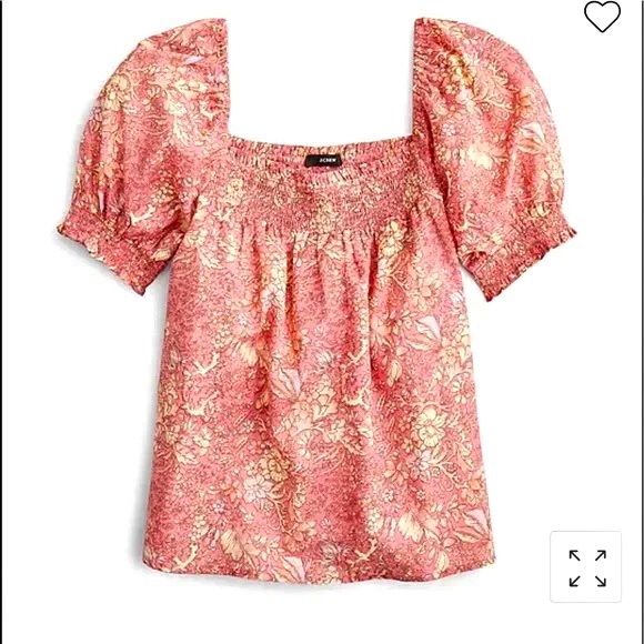 J. Crew Tops - J Crew Floral Square Neck Smocked Top in Pink and Cream Size M